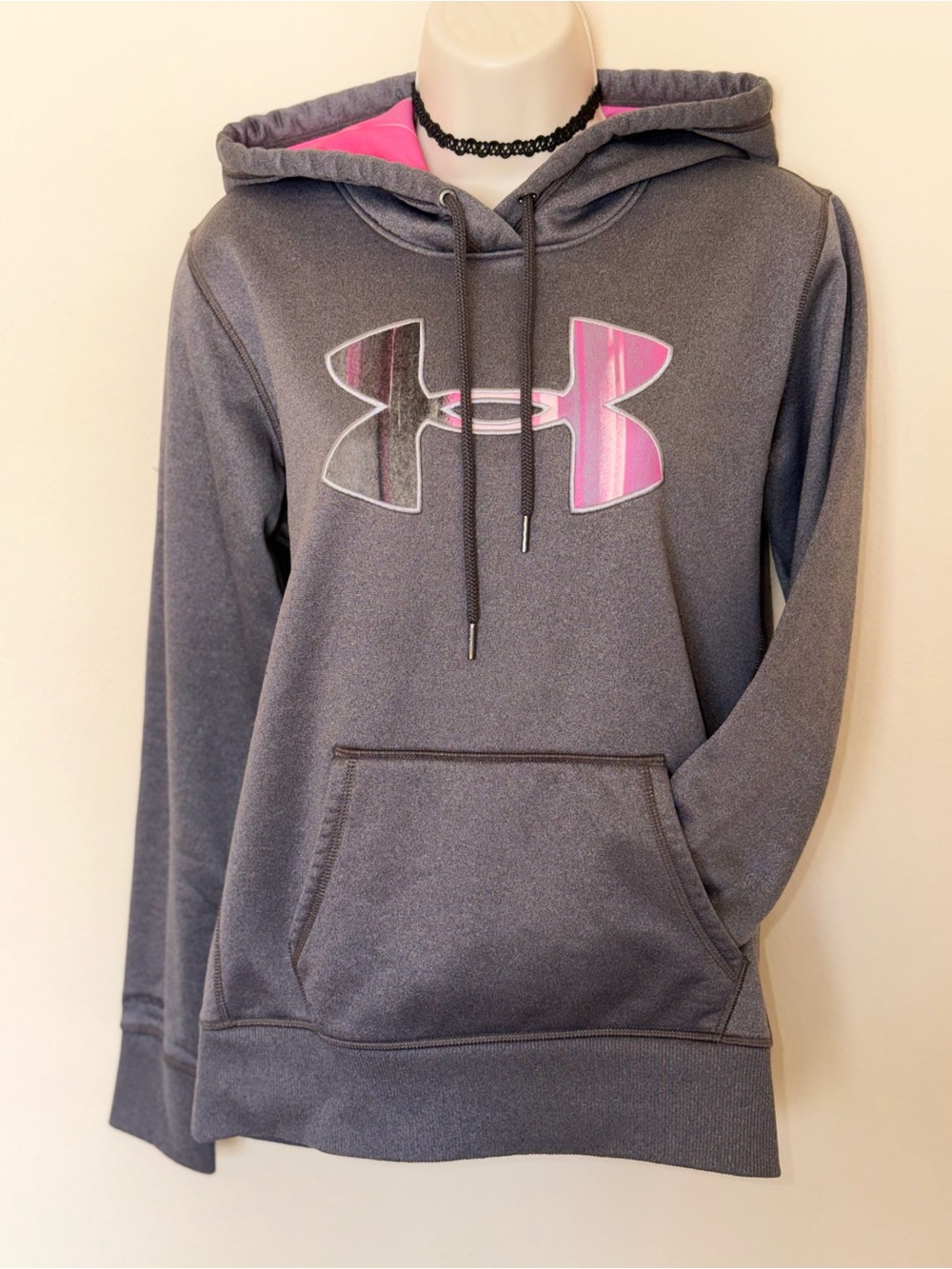 Under Armour Women's Gray Hoodie with Pink Logo
